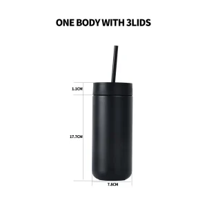 3 in 1 304 stainless steel vacuum insulated water bottle with 3 lids – 18oz, 24oz & 32oz (复制)