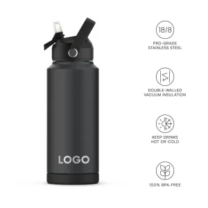 vacuum insulated stainless steel sports water bottle with multiple lid options