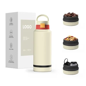40 oz vacuum insulated stainless steel travel bottle with two cups and handle (复制)