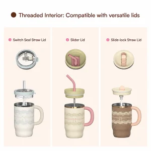 800ml 2 in 1 glass lined stainless steel thermal cup with straw