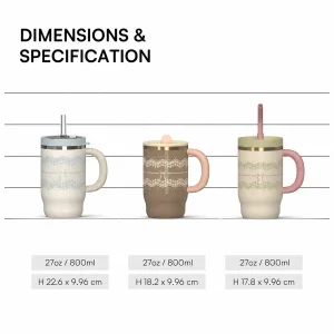 800ml 2 in 1 glass lined stainless steel thermal cup with straw