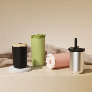 double wall vacuum insulated stainless steel coffee tumbler with leak proof flip lid
