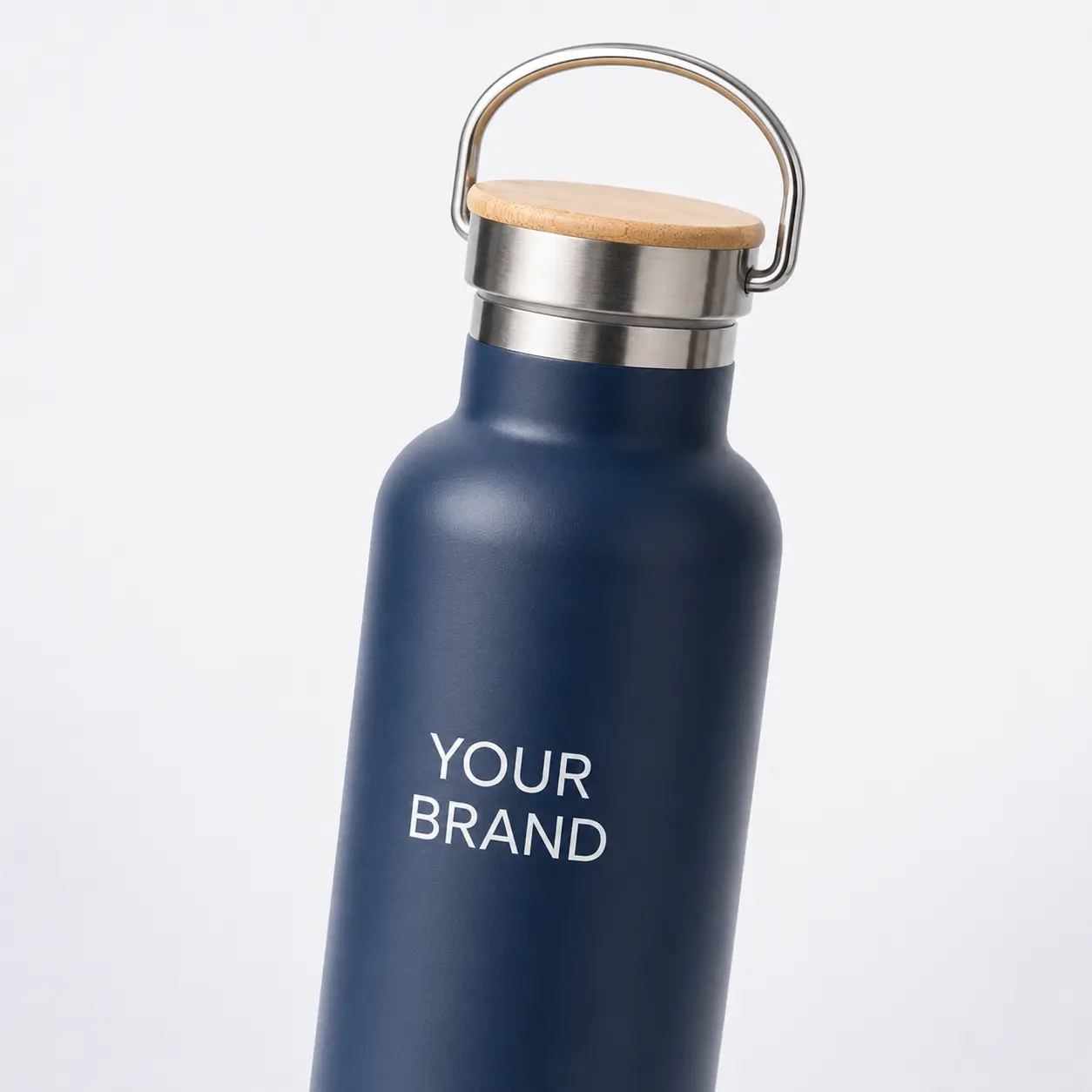 custom logo stainless steel water bottle wood lid