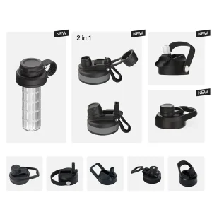vacuum insulated stainless steel sports water bottle with multiple lid options