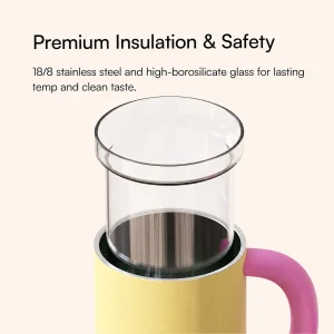 800ml 2 in 1 glass lined stainless steel thermal cup with straw