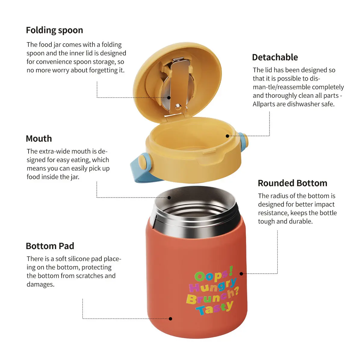 304 stainless steel insulated food jar with folding spoon and carry handle 304 stainless steel insulated food jar with folding spoon and carry handle