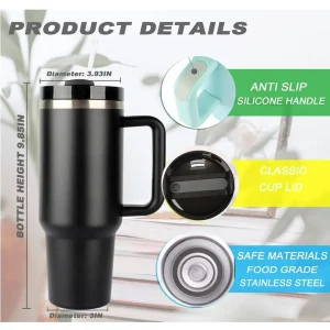 40 oz vacuum insulated stainless steel tumbler with straw and handle