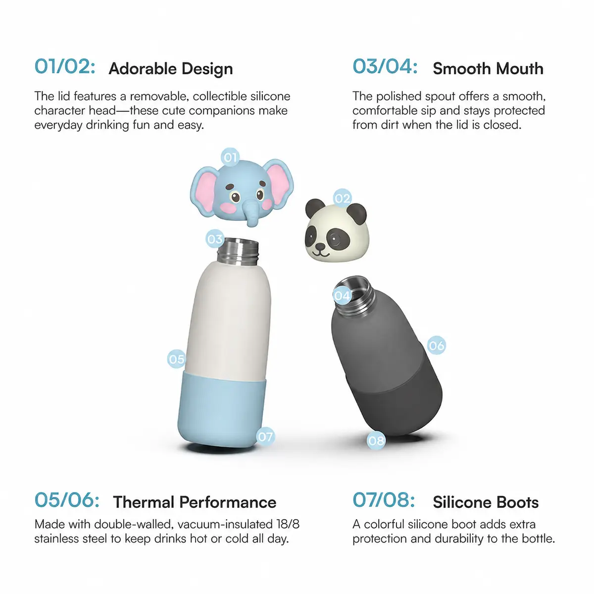 cute animal stainless steel water bottle for kids – 14oz & 17oz cute animal stainless steel water bottle for kids – 14oz & 17oz