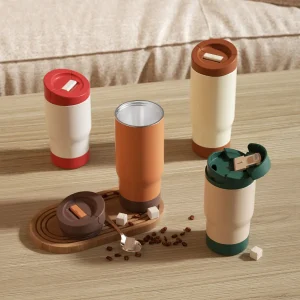 double wall vacuum insulated stainless steel coffee tumbler with leak proof flip lid
