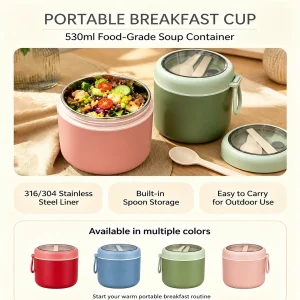304 stainless steel insulated food jar with folding spoon and carry handle (复制)