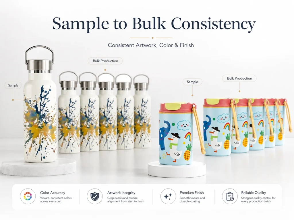 sample to bulk consistency custom drinkware