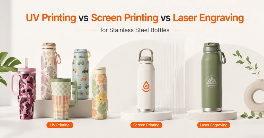 UV Printing vs Screen Printing vs Laser Engraving for Stainless Steel Bottles Stainless Steel Bottle Decoration Methods Comparison: UV Printing, Screen Printing and Laser Engraving