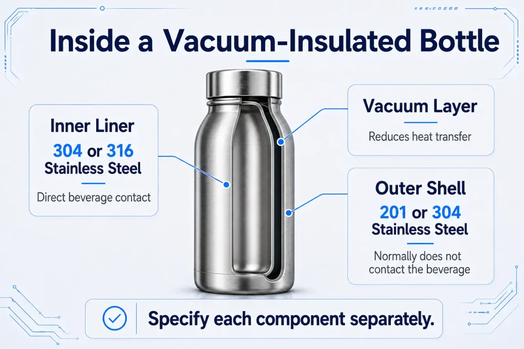 stainless steel bottle inner outer shell materials