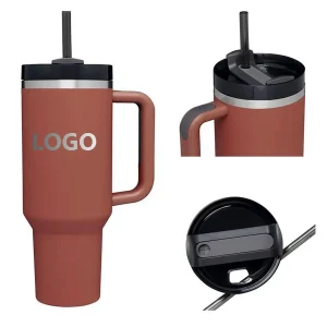 40 oz vacuum insulated stainless steel tumbler with straw and handle
