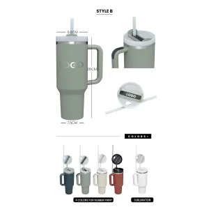 40 oz vacuum insulated stainless steel tumbler with straw and handle