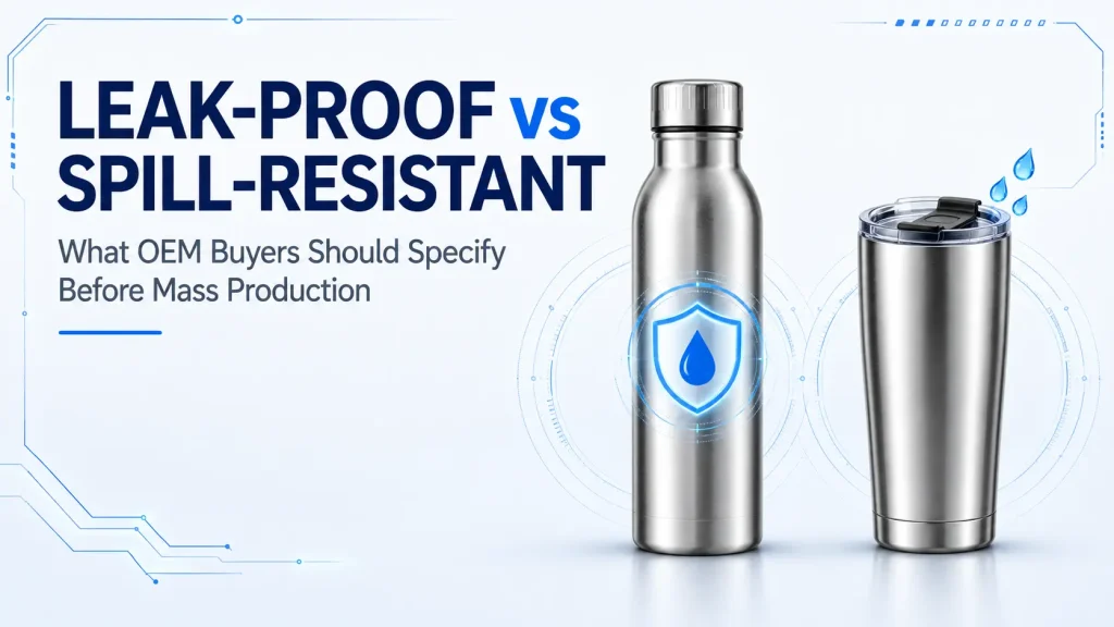 Leak-Proof vs Spill-Resistant Drinkware: An OEM Buyer’s Guide to Lid Design and Testing Leak-proof stainless steel bottle compared with a spill-resistant tumbler for OEM drinkware projects
